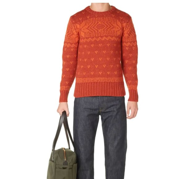 Scottish Geometric Orange Red 100% Wool LEWIS CREW Scotland PERFECT Handmade M - Picture 13 of 13